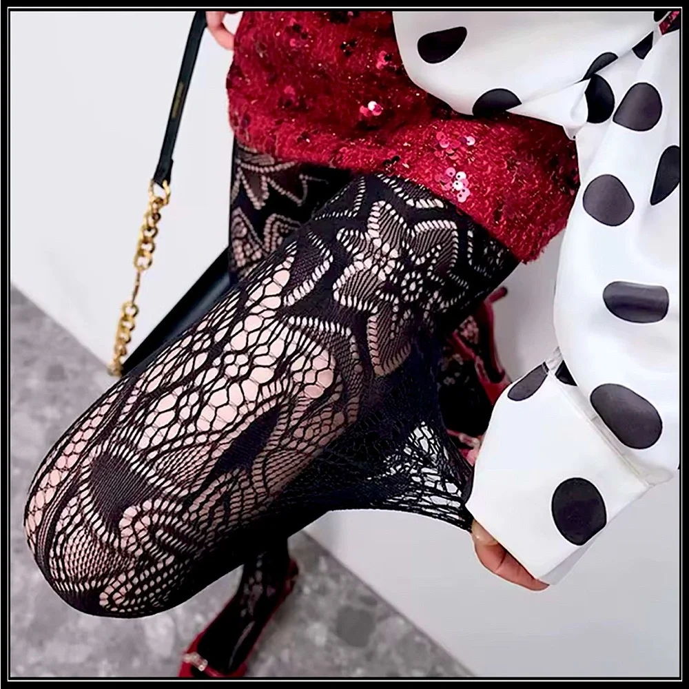 Clearance! SEXY BLACK LACE NYLONS MANDALA BOHO GOTH PATTERNED STOCKINGS TIGHTS